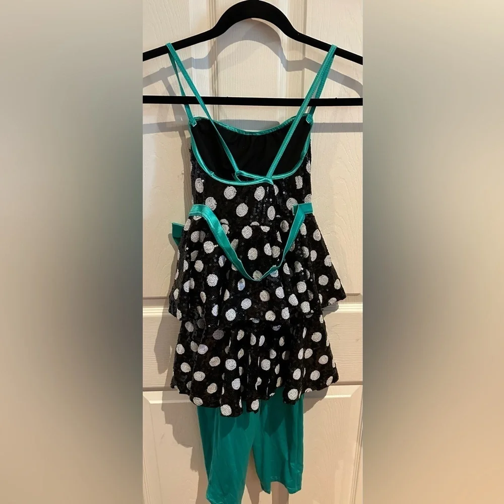 Weissman Sequins Green, Black and White Polka Dot Costume Jazz and Tap Costume